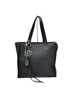 Loewe Horizontal Tote Bag Black Silver Anagram Leather with Charm